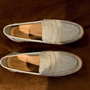 Sperry Top Sider Grey 9 Seaport Penny Loafers Classic Leather Croc Preppy